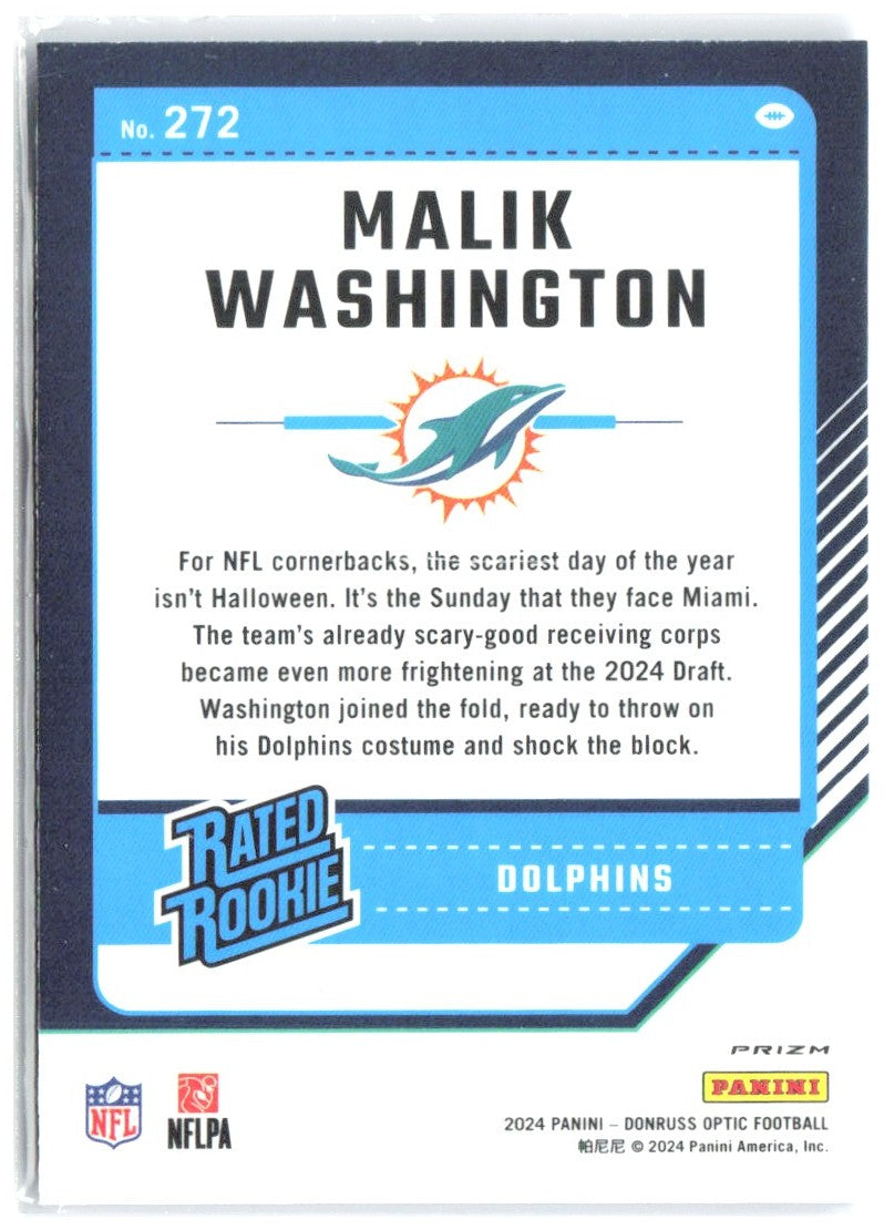 Malik Washington Donruss Optic - Blue Hyper 272 2024 Miami Dolphins