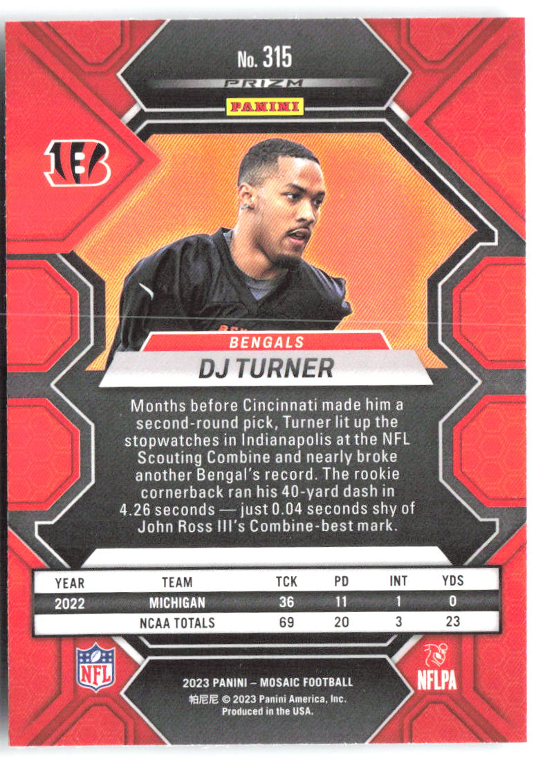 DJ Turner Panini Mosaic 315 2023 Cincinnati Bengals RC