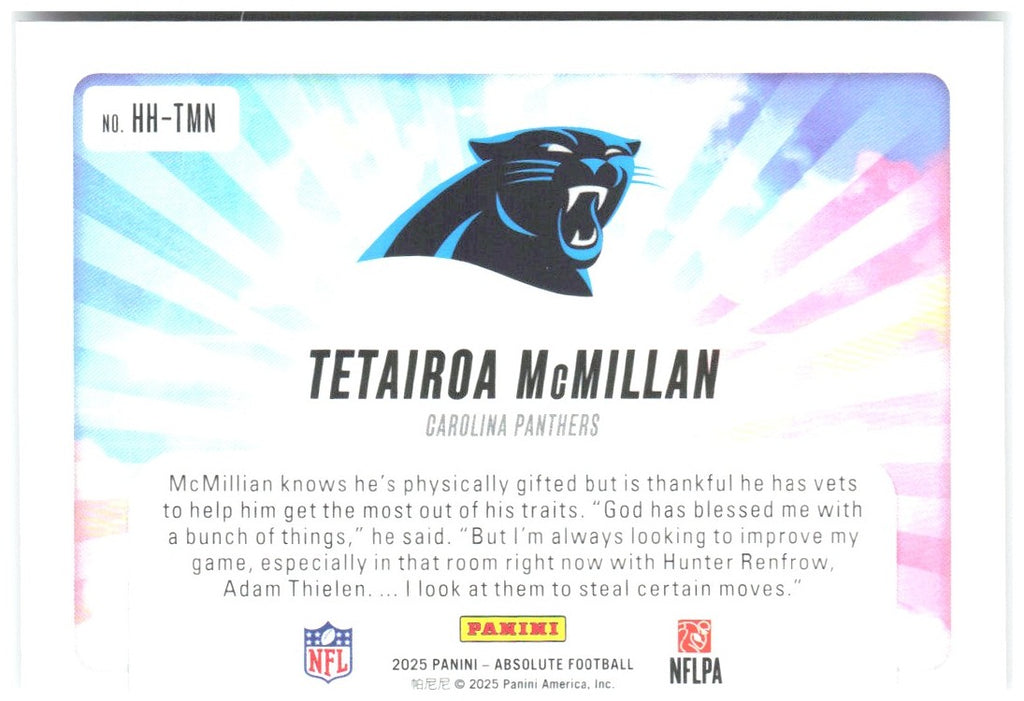 Tetairoa McMillan Panini Absolute - Hog Heaven HH-TMN 2025 Carolina Panthers