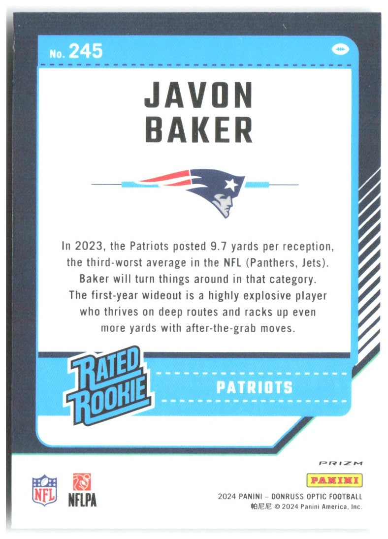 Javon Baker Donruss Optic - Green Hyper 245 2024 New England Patriots