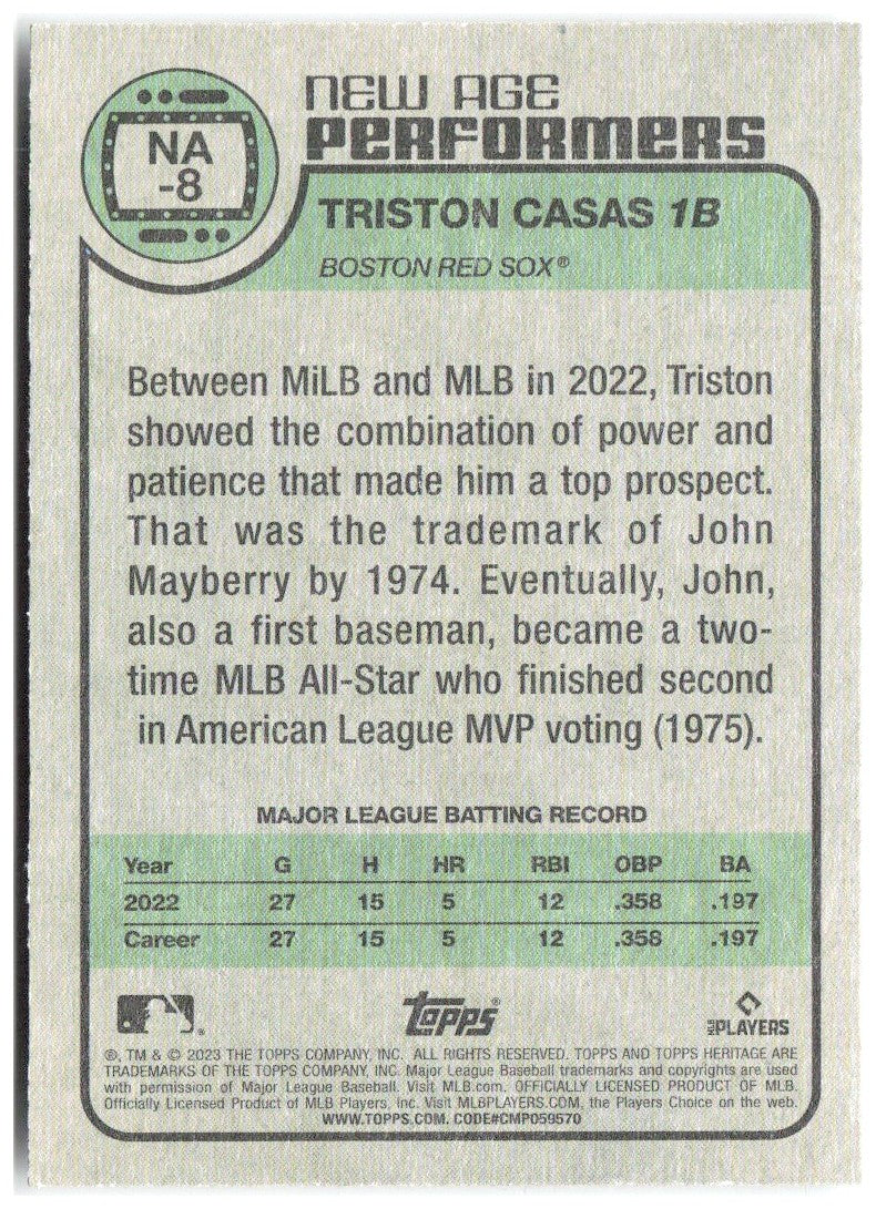 Triston Casas Topps Heritage - New Age Performers NA-8 2023 Boston Red Sox