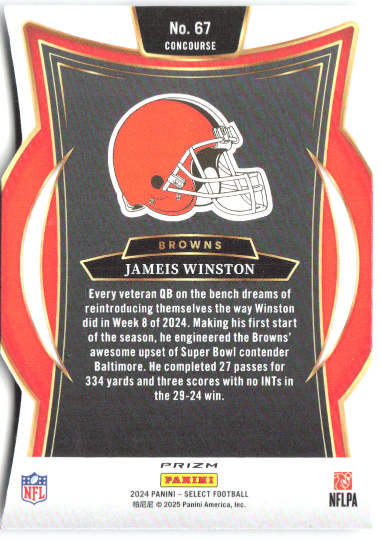 Jameis Winston Panini Select - Silver Prizm Die Cut 67 2024 Cleveland Browns