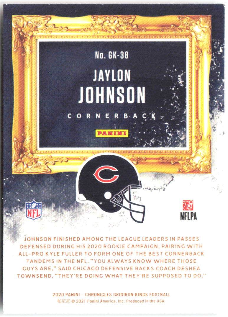 Jaylon Johnson Panini Chronicles - Gridiron Kings GK-38 2020 Chicago Bears