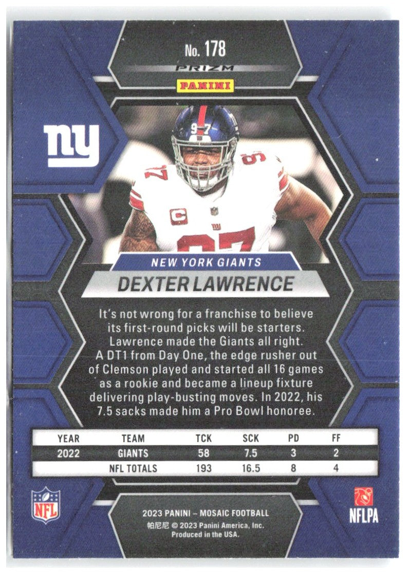 Dexter Lawrence Panini Mosaic - Mosaic 178 2023 New York Giants