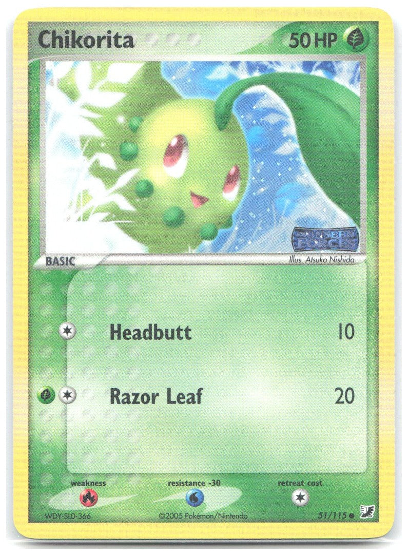 Chikorita Reverse Holo Common EX Unseen Forces 51/115 LP Atsuko Nishida