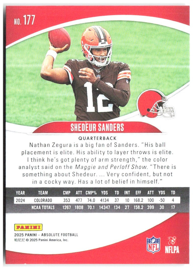 Shedeur Sanders Panini Absolute - Retail 177 2025 Cleveland Browns RC