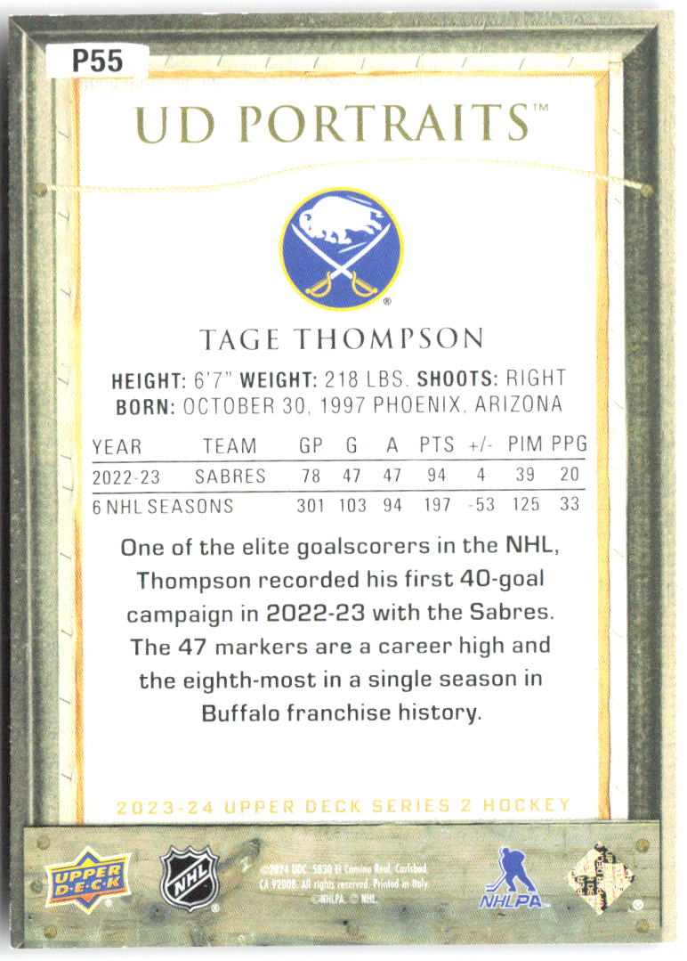 Tage Thompson Upper Deck - UD Portraits P55 2023-24 Buffalo Sabres