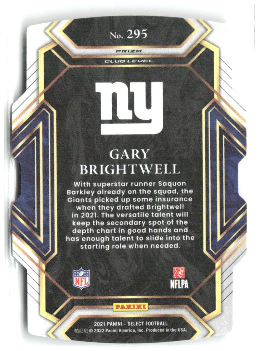 Gary Brightwell Select - Green and Yellow Prizm Die Cut 295 2021 New York Giants