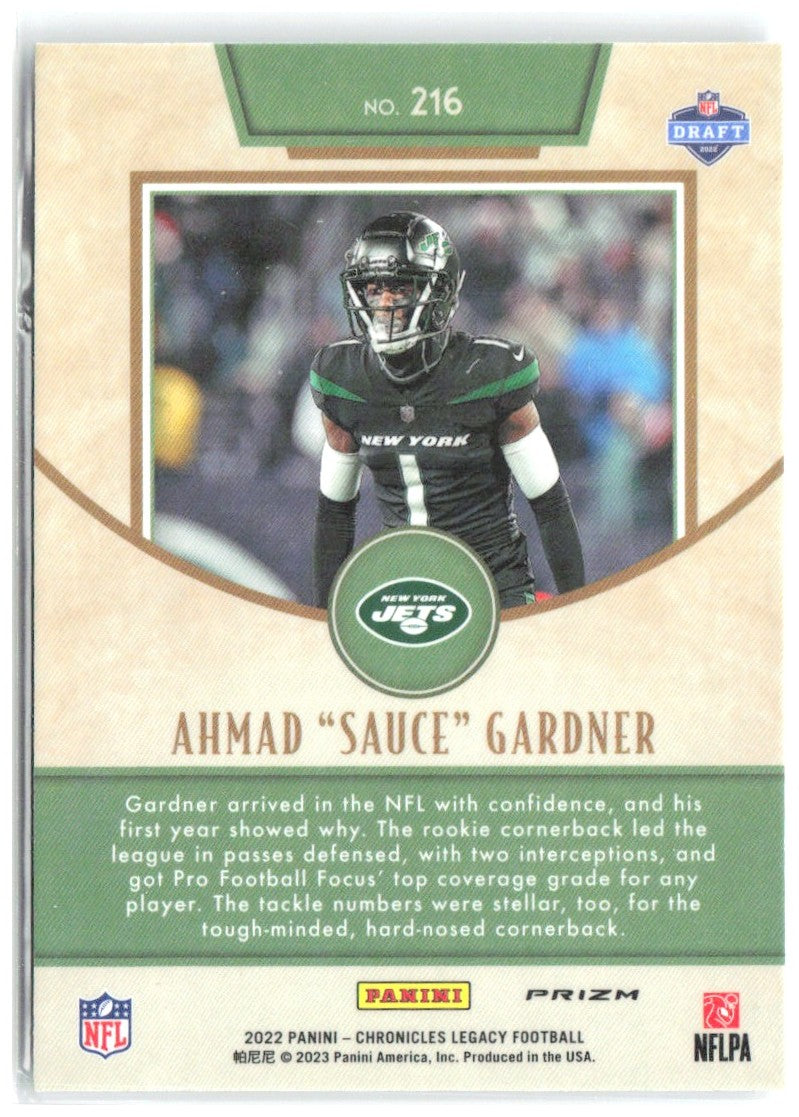 Ahmad "Sauce" Gardner Panini Chronicles - Legacy Silver 216 2022 New York Jets