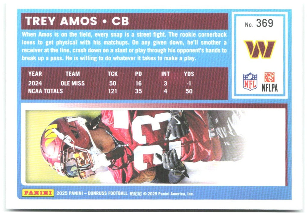 Trey Amos Donruss - Press Proofs Green 369 2025 Washington Commanders