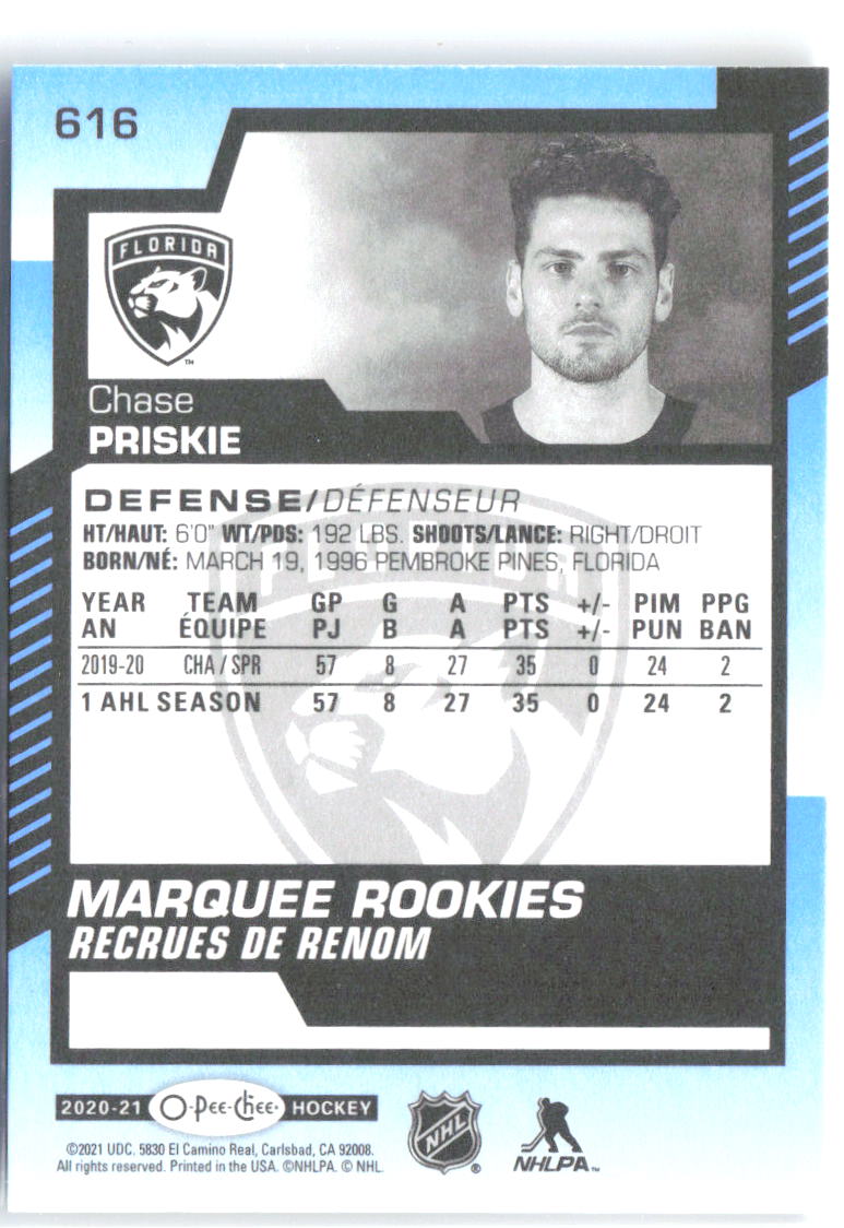Chase Priskie Upper Deck - 2020-21 O-Pee-Chee Update Blue 616 2020-21 Florida Panthers RC