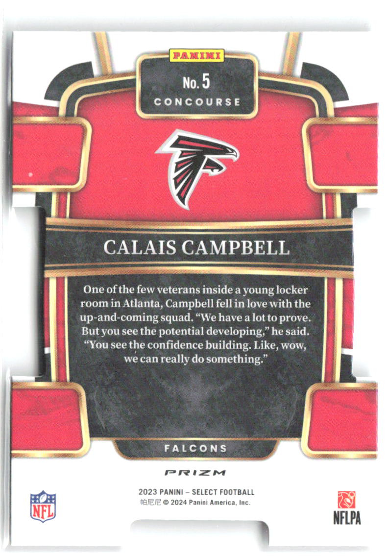 Calais Campbell Select - Black and Red Prizms Die Cuts 5 2023 Atlanta Falcons