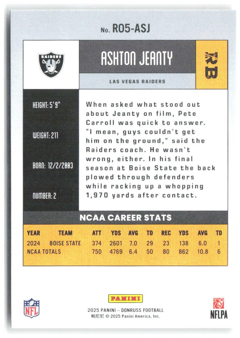 Ashton Jeanty Donruss - Retro 2005 R05-ASJ 2025 Las Vegas Raiders