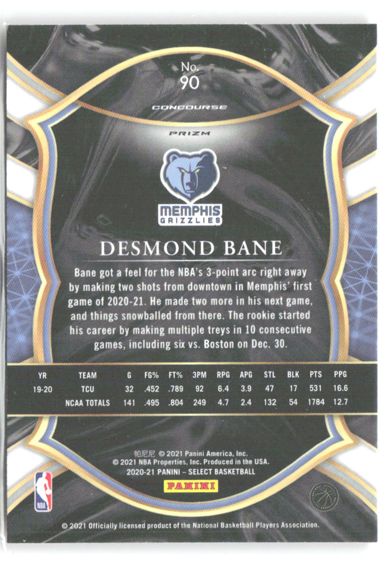 Desmond Bane Panini Select Red White Orange Shimmer 90 2020-21 Memphis Grizzlies