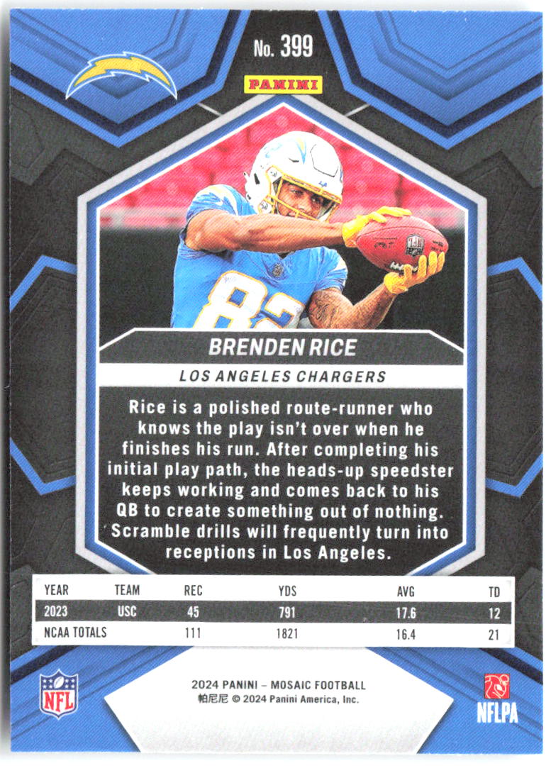 Brenden Rice Panini Mosaic 399 2024 Los Angeles Chargers RC