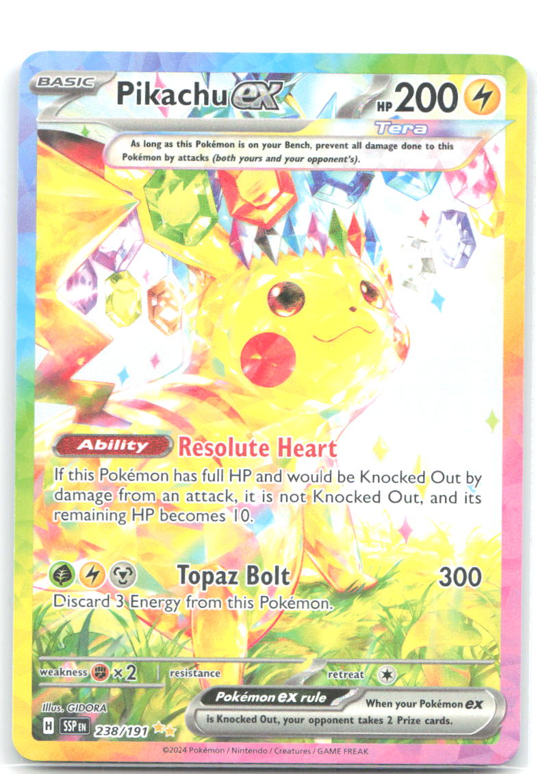 Pikachu ex Holo Special Illustration Rare SV08: Surging Sparks 238/191 NM GIDORA