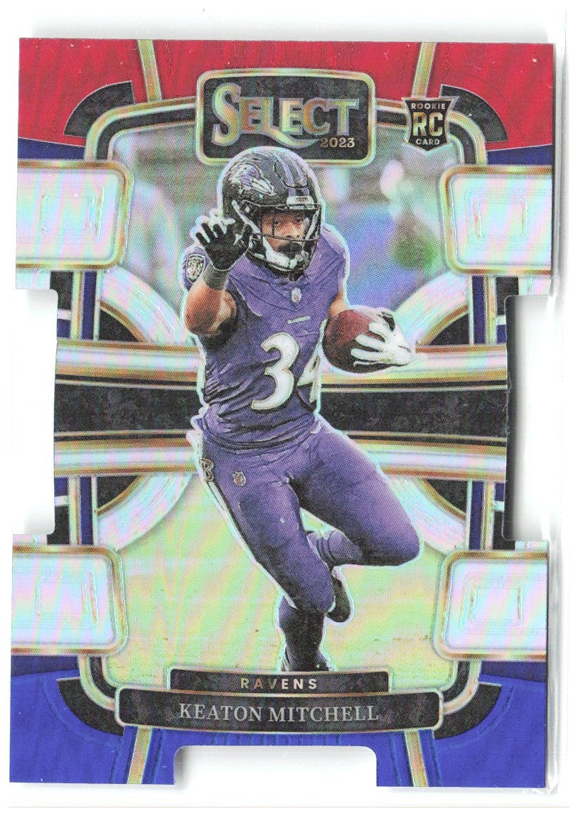 Keaton Mitchell Select - Red and Blue Prizms Die Cuts 10 2023 Baltimore Ravens