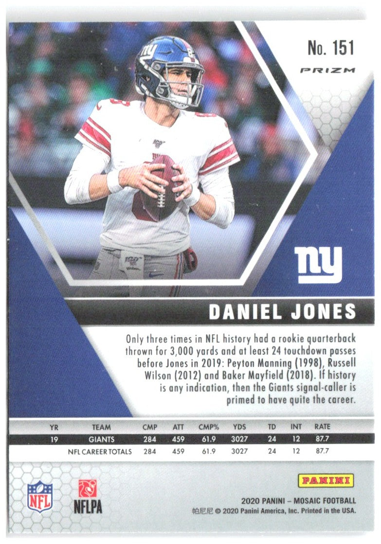 Daniel Jones Panini Mosaic - Prizm Camo Pink 151 2020 New York Giants
