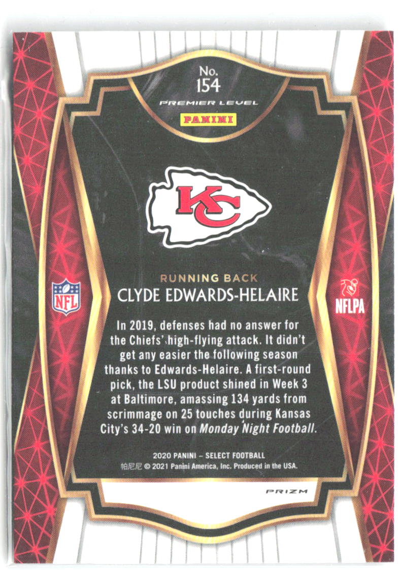 Clyde Edwards-Helaire Panini Select - Silver Prizm 154 2020 Kansas City Chiefs