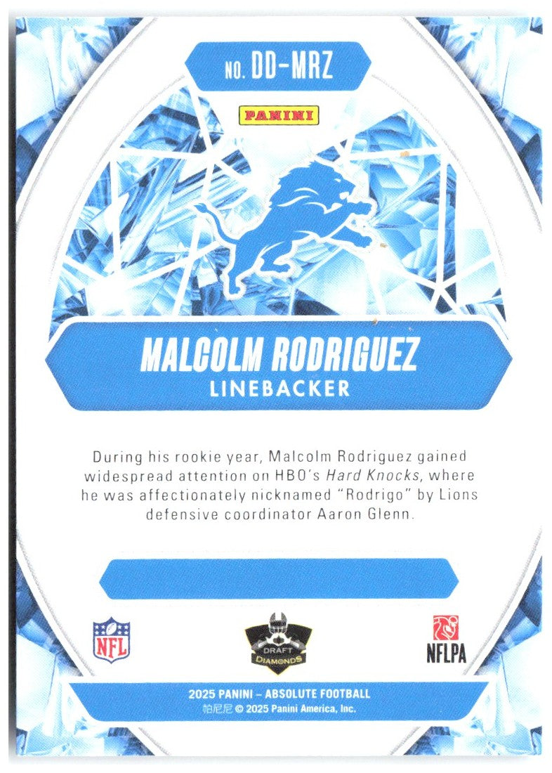 Malcolm Rodriguez Panini Absolute - Draft Diamonds DD-MRZ 2025 Detroit Lions