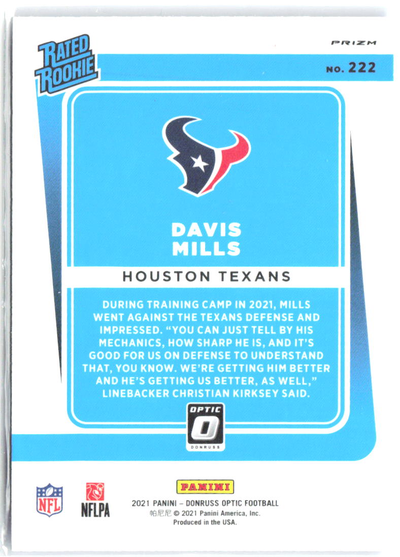 Davis Mills Donruss Optic - Blue Scope 222 2021 Houston Texans
