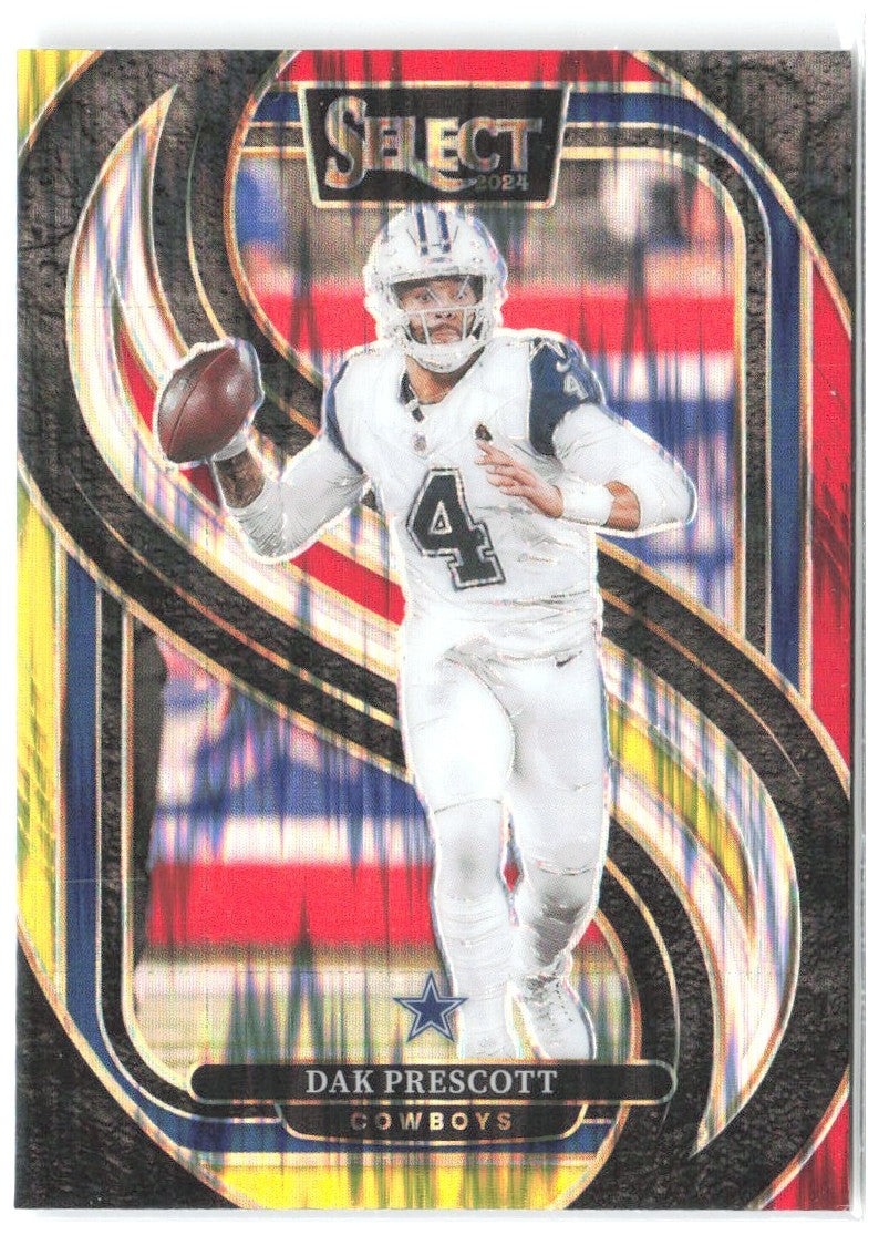 Dak Prescott Panini Select - Red & Yellow Prizm Shock 125 2024 Dallas Cowboys