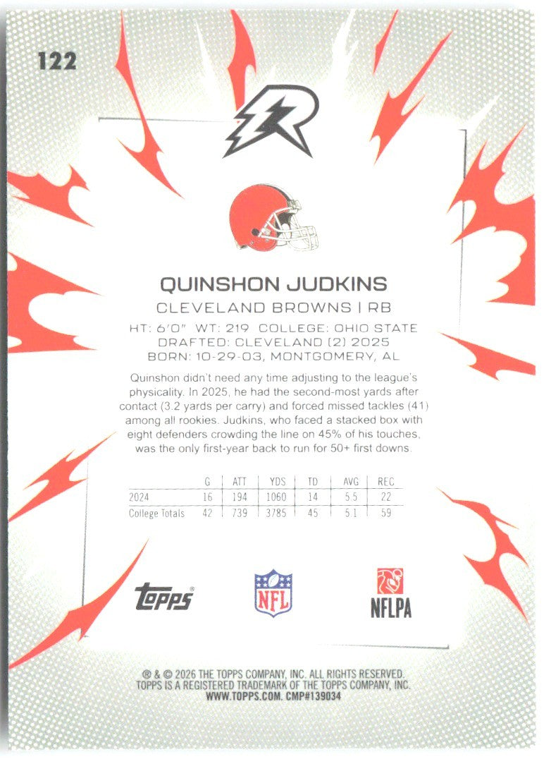 Quinshon Judkins Topps Resurgence 122 2025 Cleveland Browns RC