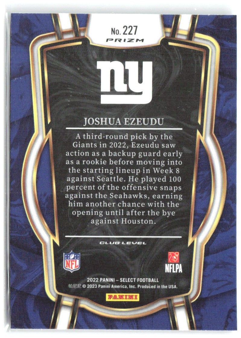 Joshua Ezeudu Panini Select - Silver Prizm 227 2022 New York Giants