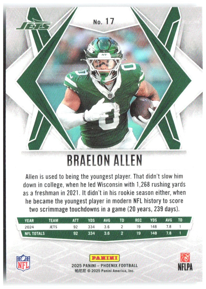 Braelon Allen Panini Phoenix - Silver Prizm 17 2025 New York Jets