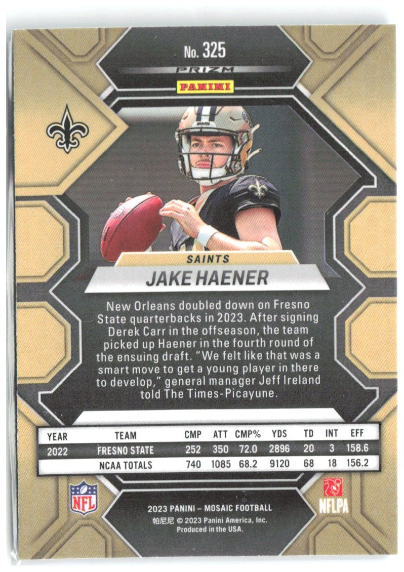 Jake Haener Panini Mosaic - Reactive Blue Mosaic 325 2023 New Orleans Saints