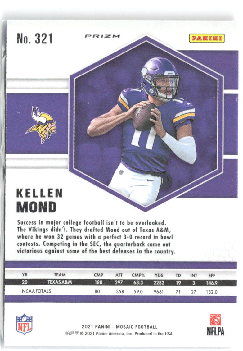 Kellen Mond Panini Mosaic - Prizm Reactive Orange 321 2021 Minnesota Vikings