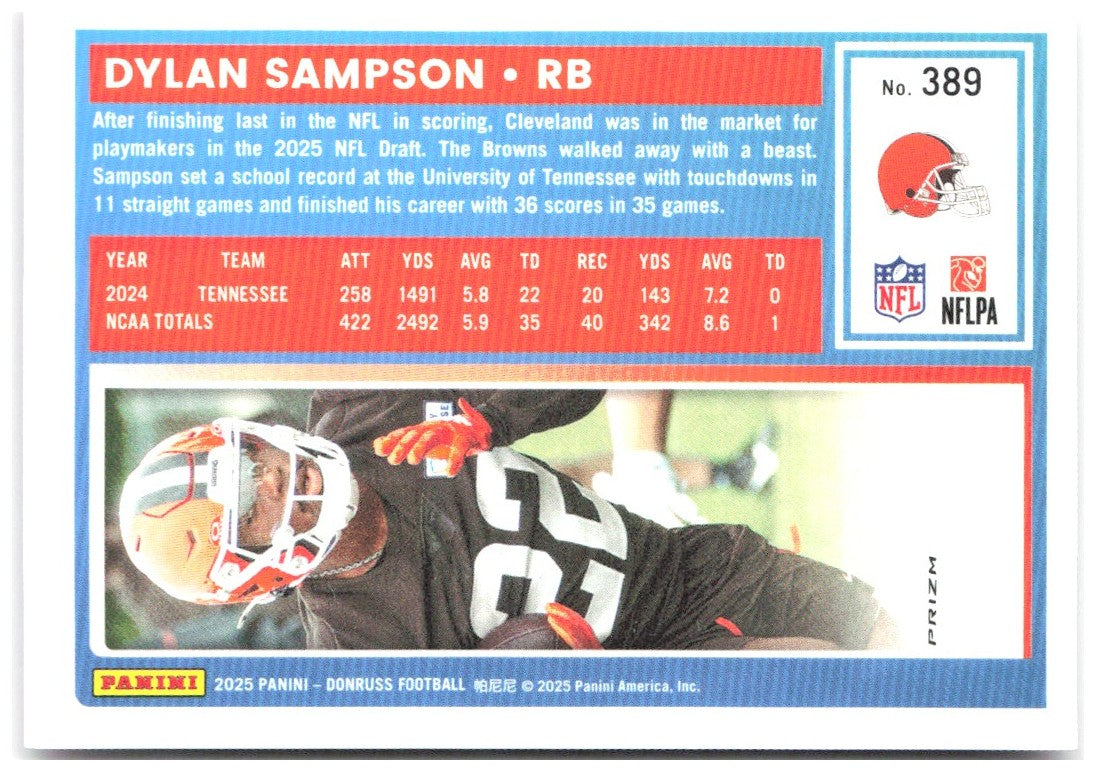 Dylan Sampson Donruss Optic Rated Rookies Preview Pink 389 2025 Cleveland Browns