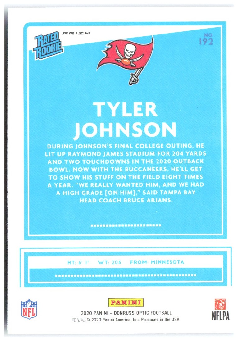 Tyler Johnson Donruss Optic - Blue Hyper 192 2020 Tampa Bay Buccaneers
