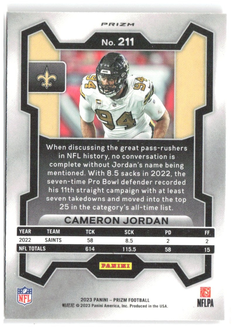 Cameron Jordan Panini Prizm - Disco 211 2023 New Orleans Saints