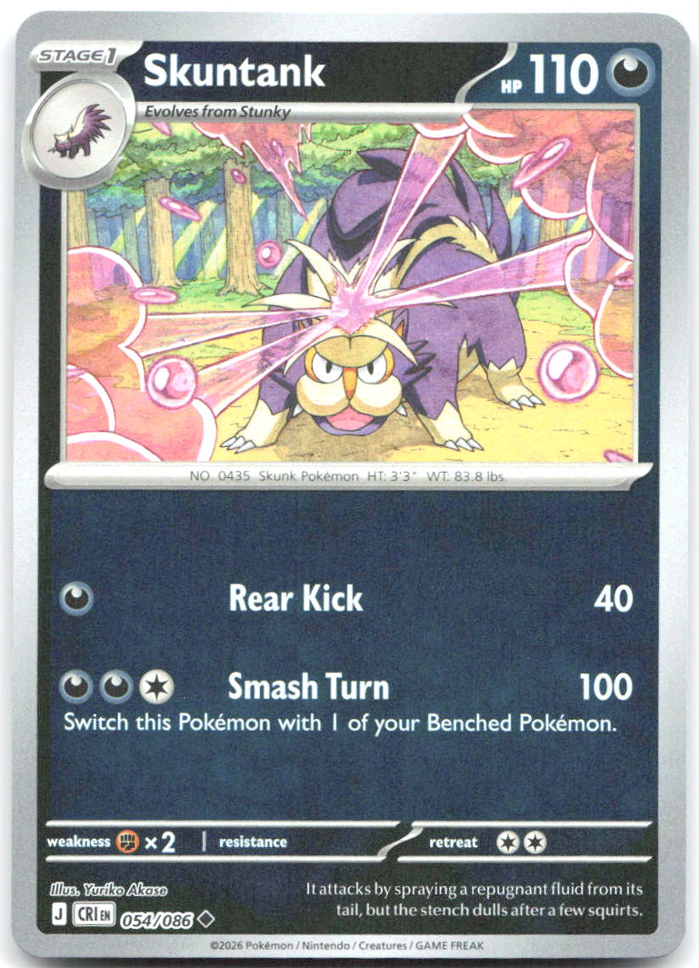 Skuntank Reverse Holo Uncommon ME04 Chaos Rising 054/086 NM Yuriko Akase