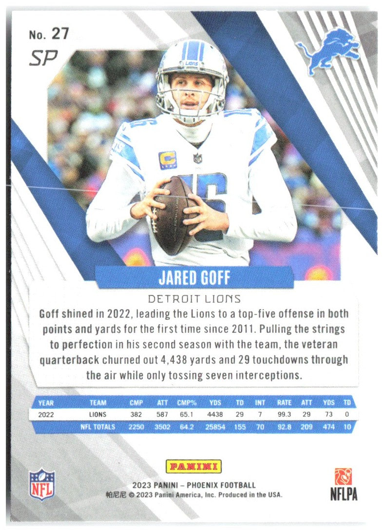 Jared Goff Panini Phoenix - Silver 27 2023 Detroit Lions "SP" Variant