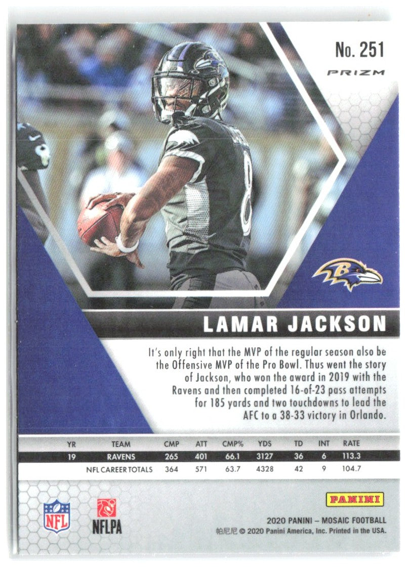 Lamar Jackson Panini Mosaic - Prizm Green 251 2020 Baltimore Ravens