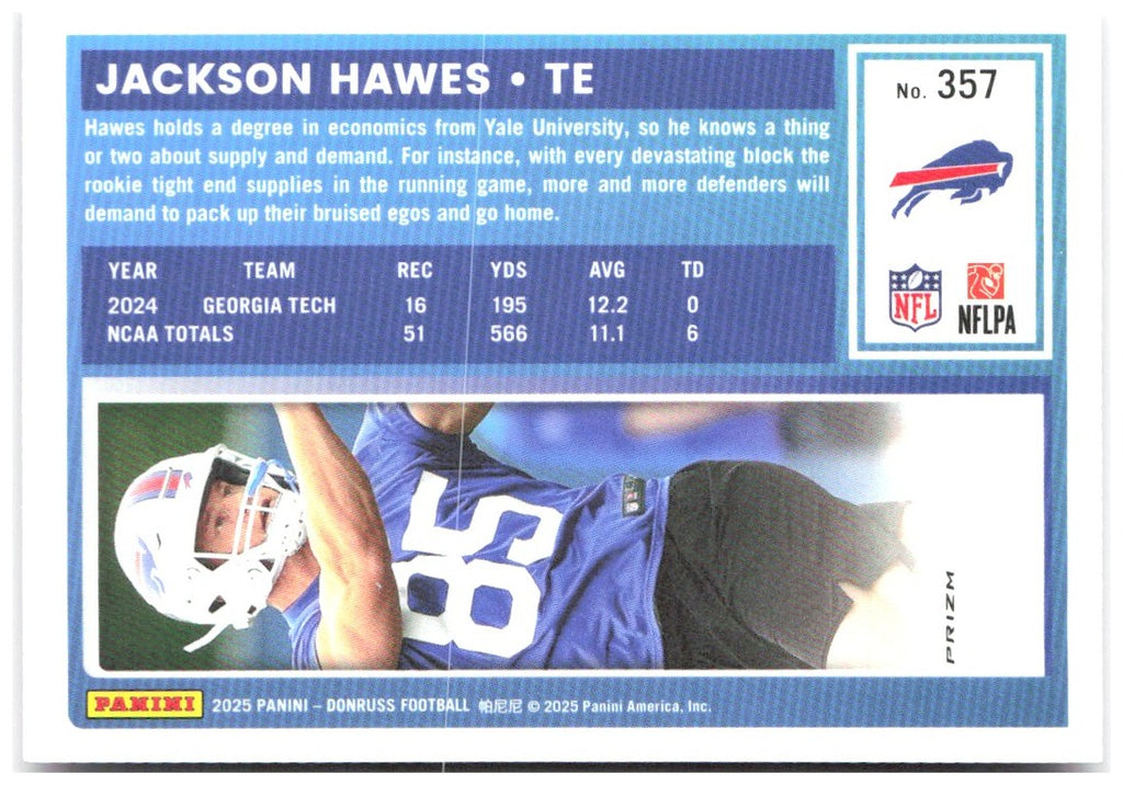 Jackson Hawes Donruss - Optic Rated Rookies Preview Pink 357 2025 Buffalo Bills