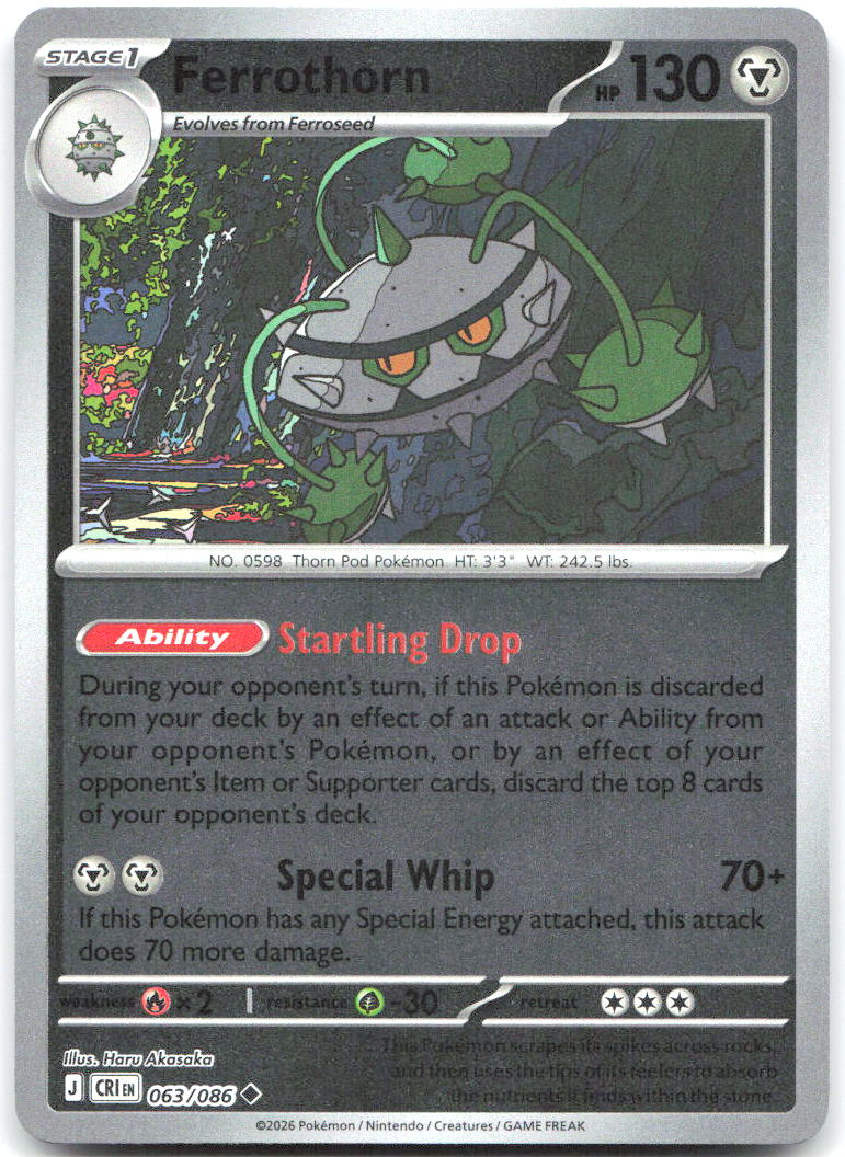 Ferrothorn Reverse Holo Uncommon ME04 Chaos Rising 063/086 NM Haru Akasaka