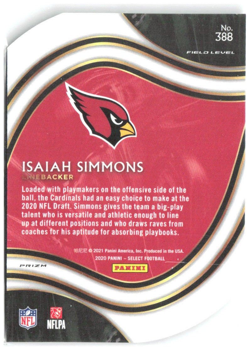 Isaiah Simmons Panini Select - Red Prizm Die Cut 388 2020 Arizona Cardinals