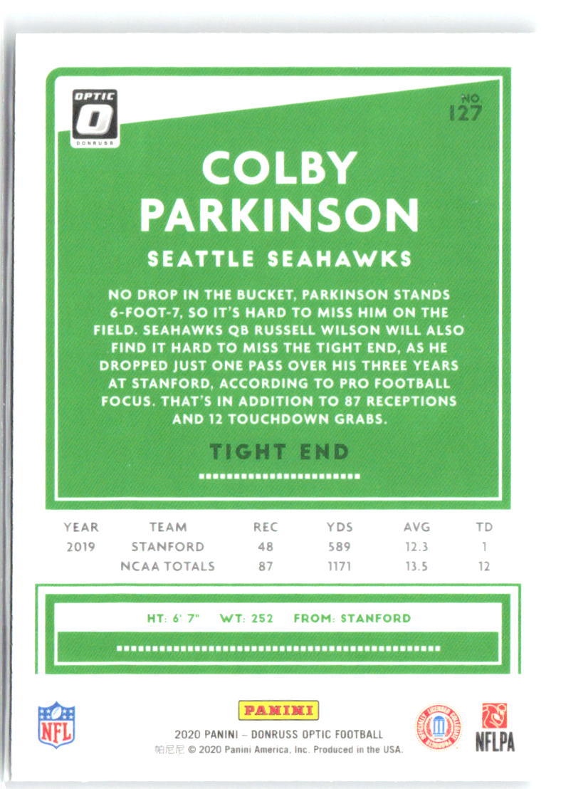 Colby Parkinson Donruss Optic 127 2020 Seattle Seahawks RC