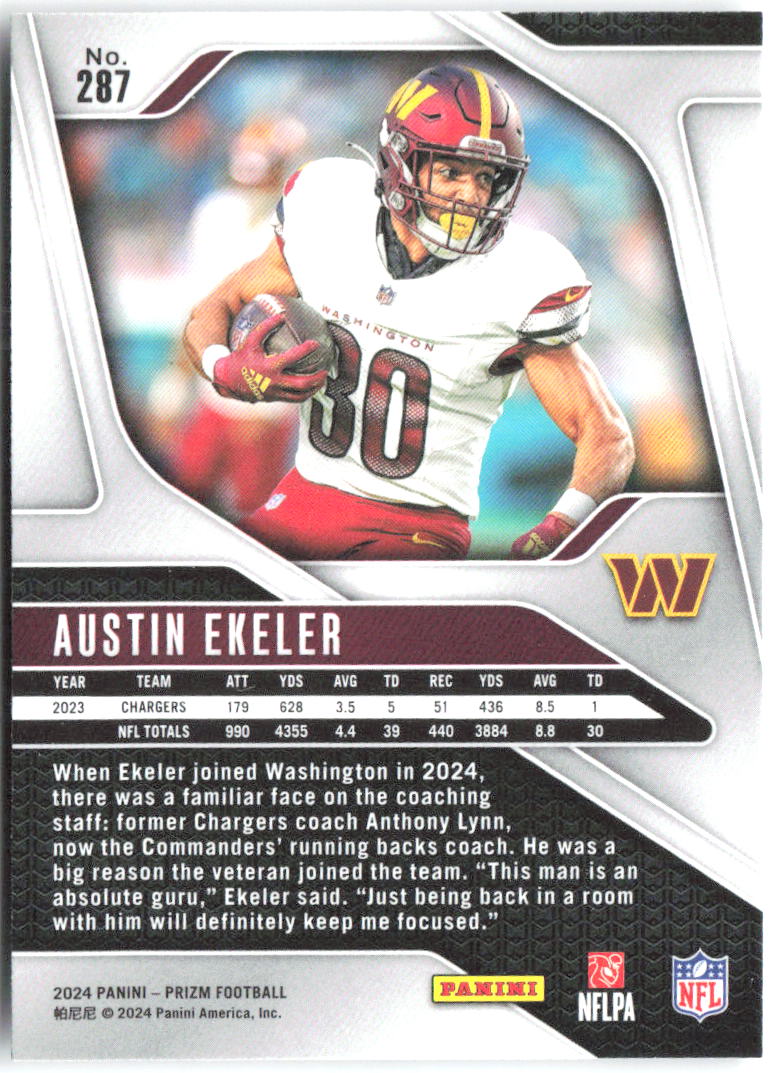 Austin Ekeler Panini Prizm 287 2024 Washington Commanders