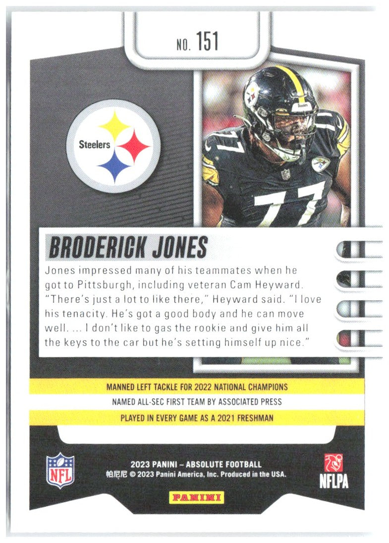 Broderick Jones Panini Absolute - Retail 151 2023 Pittsburgh Steelers RC