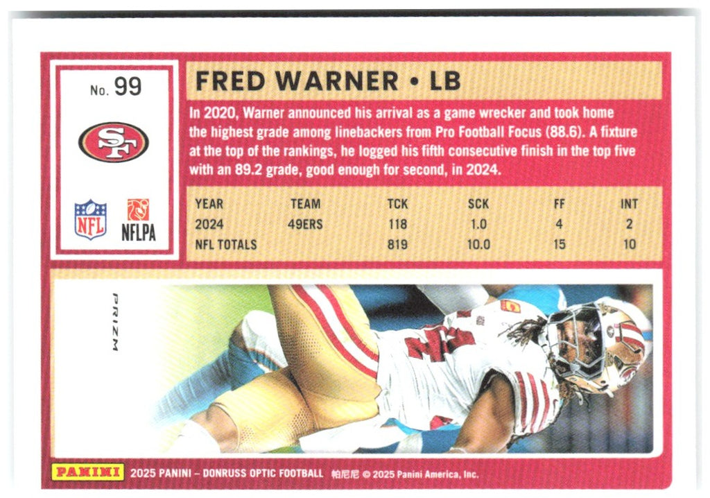 Fred Warner Donruss Optic - Holo 99 2025 San Francisco 49ers