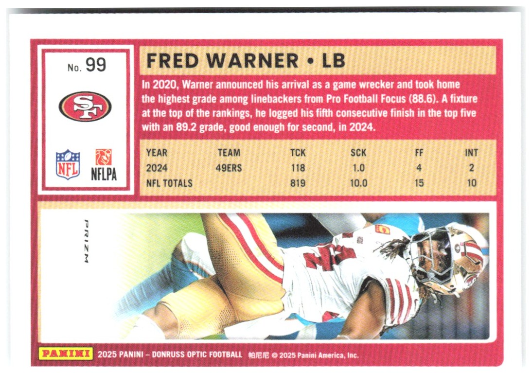 Fred Warner Donruss Optic - Holo 99 2025 San Francisco 49ers