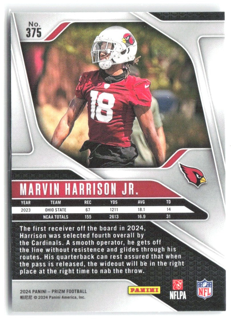 Marvin Harrison Jr. Panini Prizm 375 2024 Arizona Cardinals RC