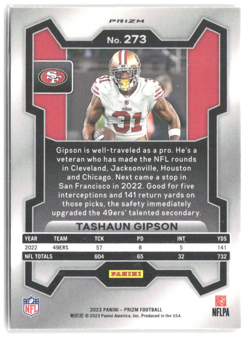Tashaun Gipson Panini Prizm - Lazer 273 2023 San Francisco 49ers
