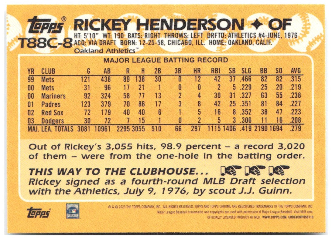 Rickey Henderson 1988 Topps 35th Chrome (Series One) T88C-8 2023 Athletics