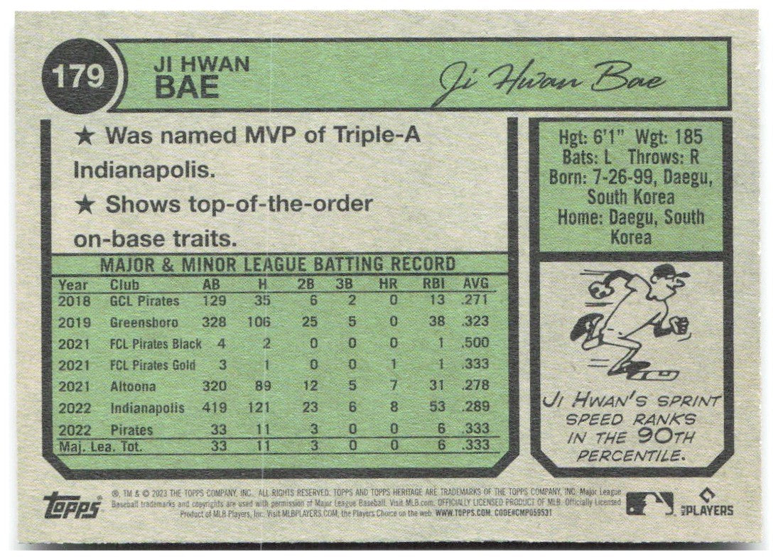 Ji Hwan Bae Topps Heritage 179 2023 Pittsburgh Pirates RC
