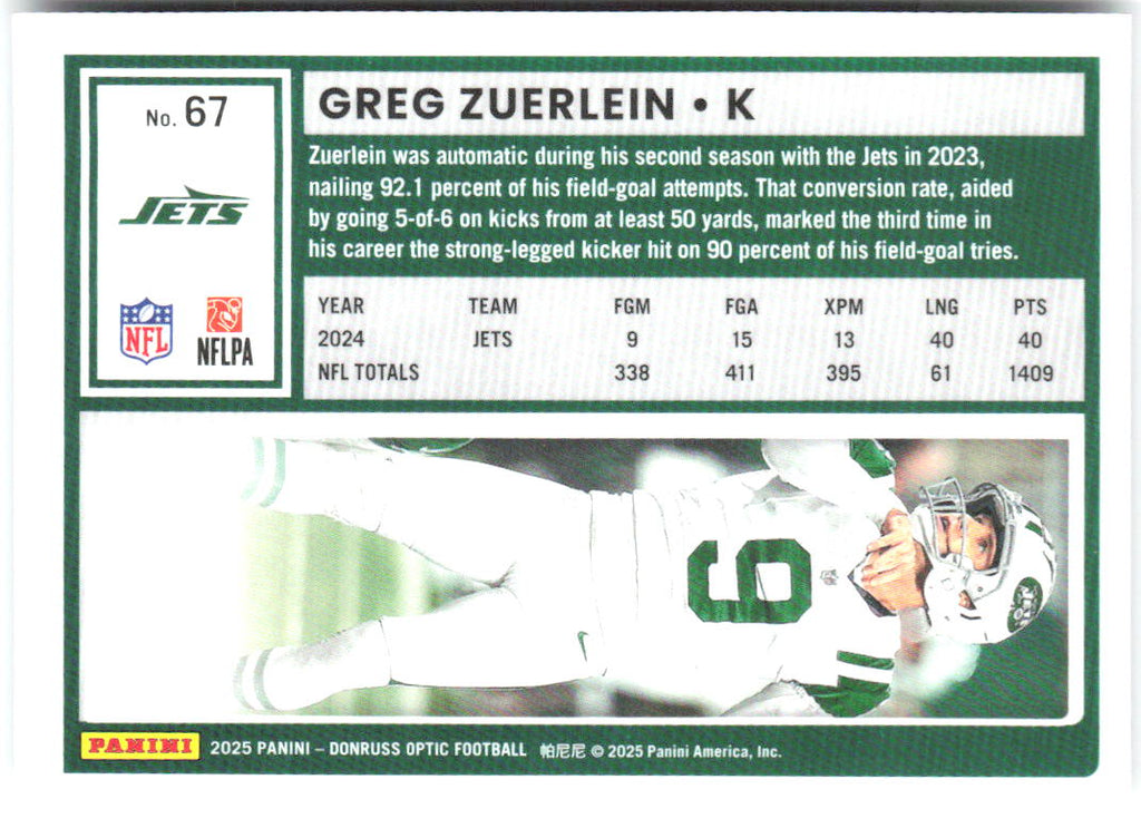 Greg Zuerlein Donruss Optic 67 2025 New York Jets